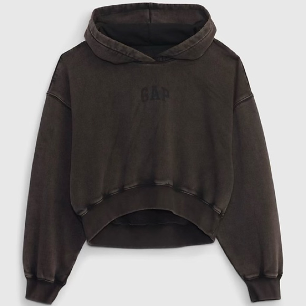 GAP Black Vintage Soft Arch Logo Cropped Hoodie